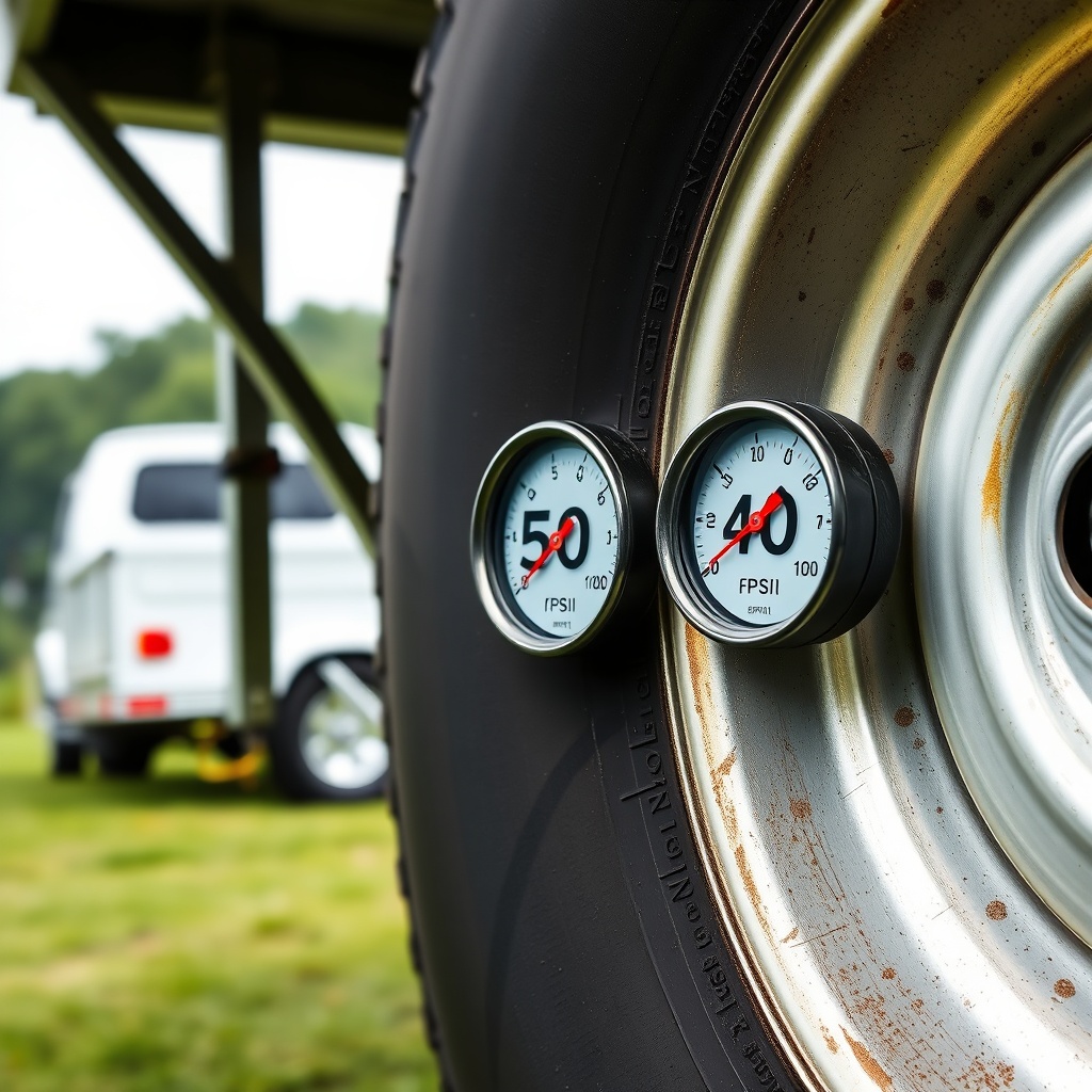 <clean photorealistic photo/illustration of a close-up on a Equi-Spirit trailer tire with