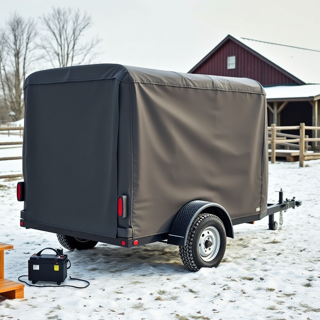 A clean photorealistic photo of an Equi-Spirit 2 horse bumper pull trailer sitting covered