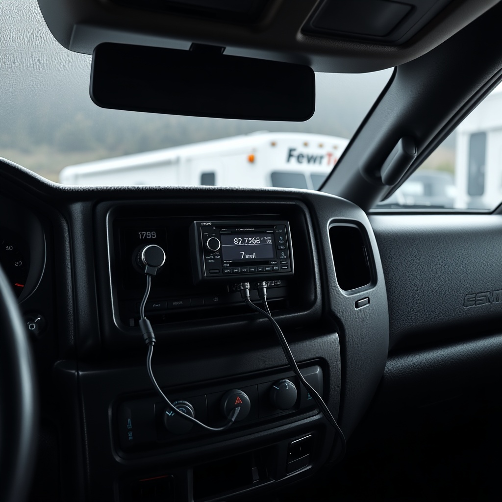 A clean photorealistic photo of a heavy-duty pickup's dashboard with a modern brake contro