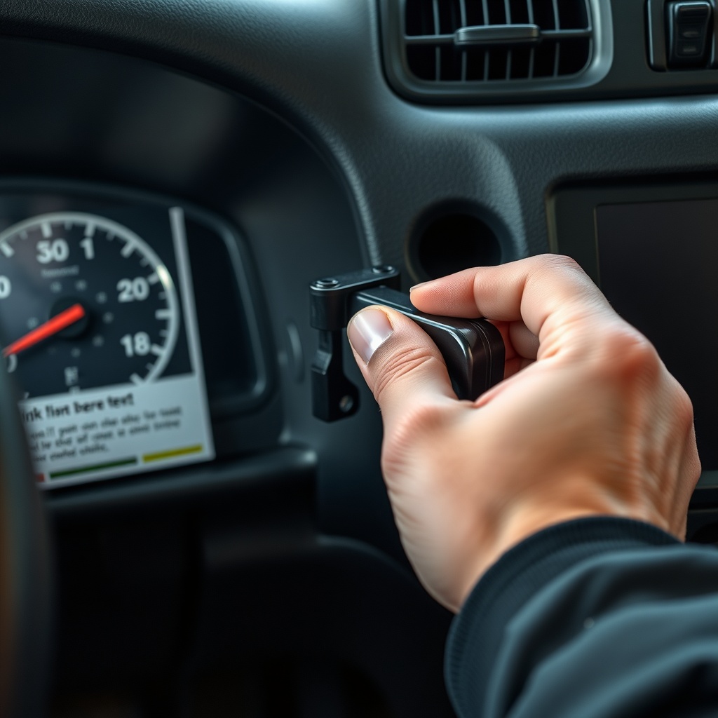 <clean photorealistic photo of a mechanic's hand positioning a brake controller bracket ag