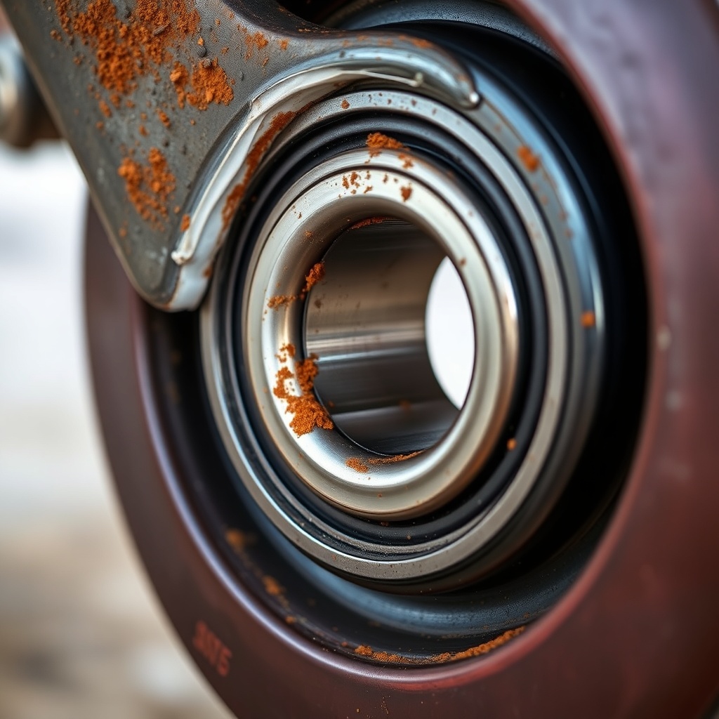 A photorealistic close-up photo of a HorseTowPro trailer spindle with a clean