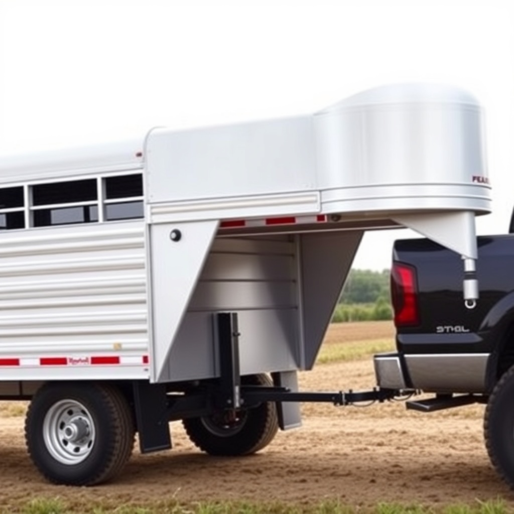 A clean photorealistic side-profile photo of a Featherlite 8541 gooseneck livestock traile