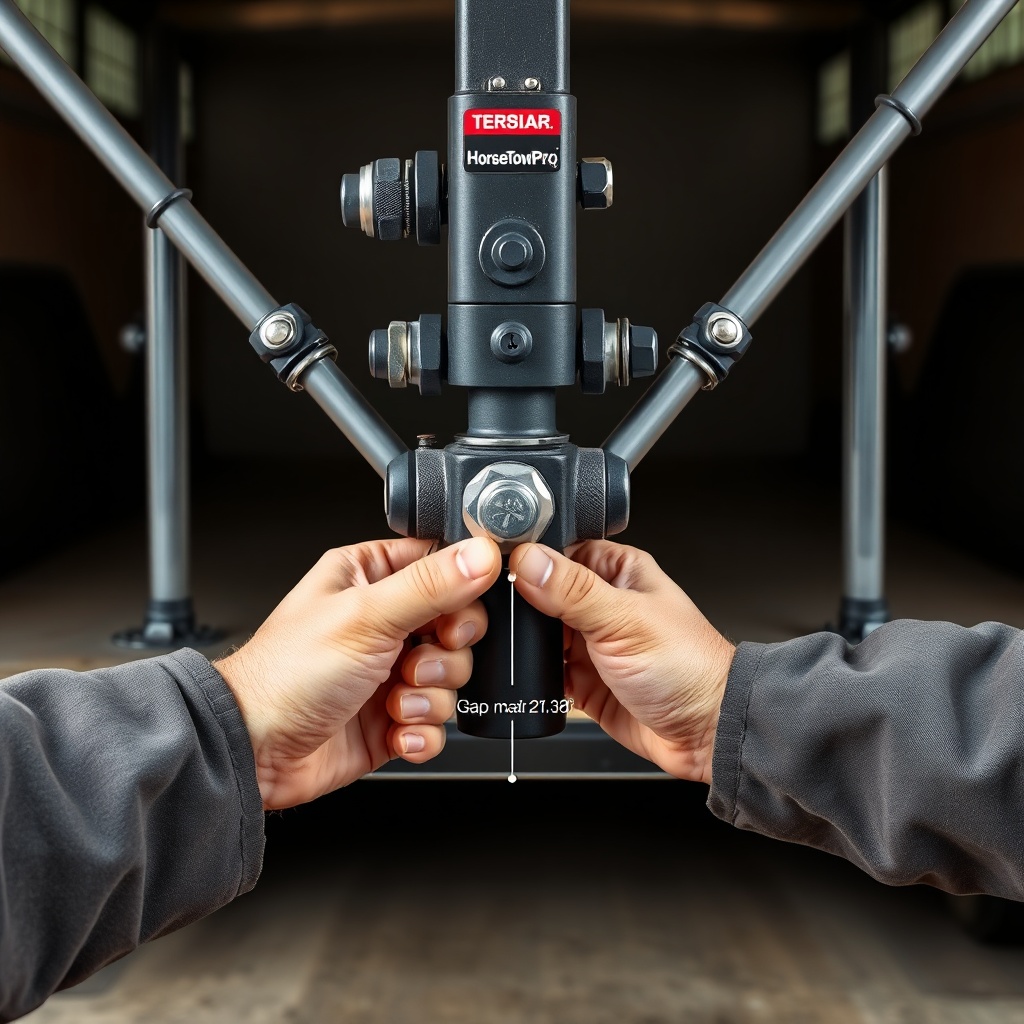 A clean photorealistic shot of a mechanic’s hands adjusting the tension nuts on a HorseTow