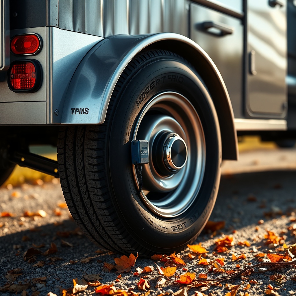 A photorealistic side view of a HorseTowPro trailer hitched to a truck
