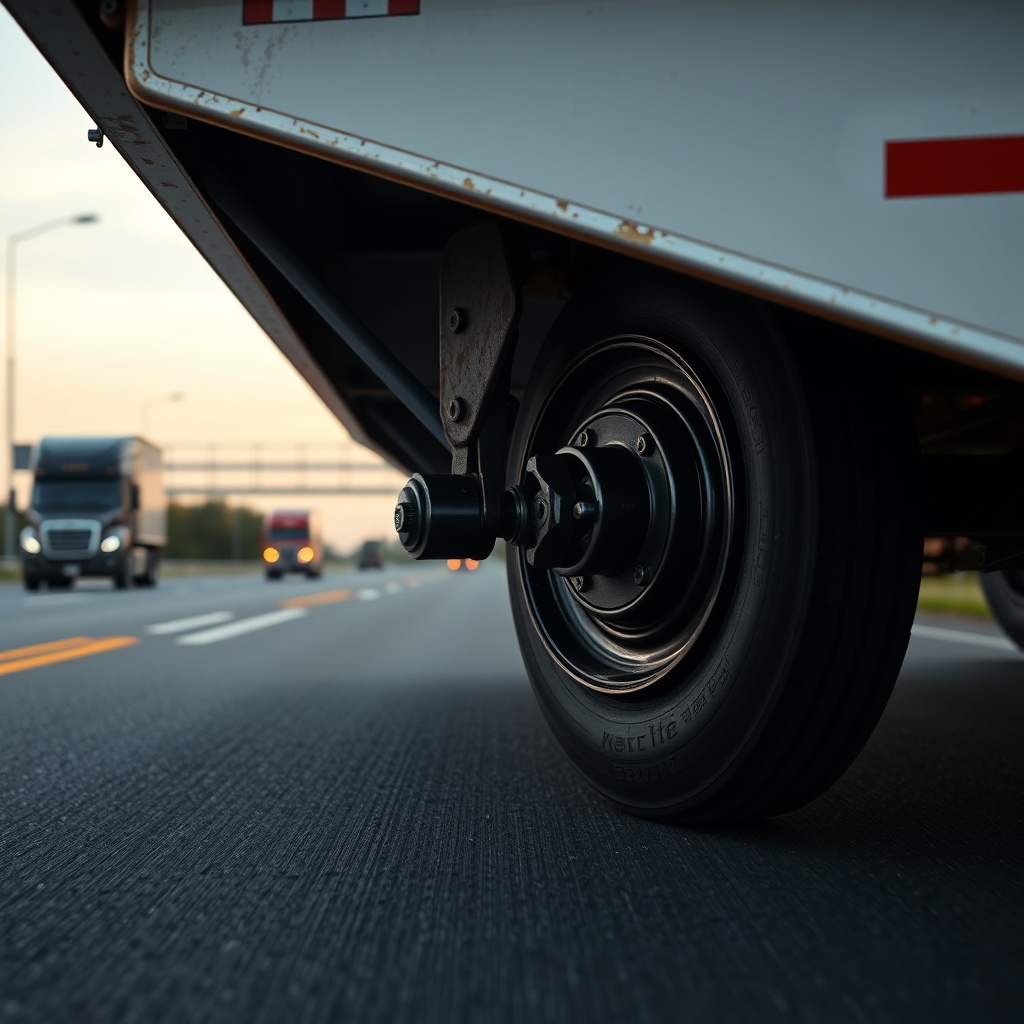 <A photorealistic 16:9 image of a HorseTowPro trailer on a highway