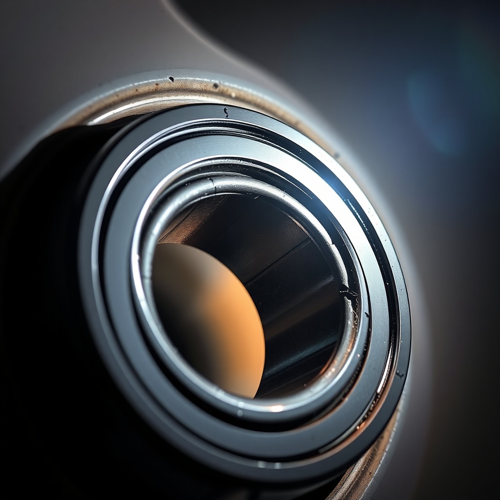 <photorealistic close-up photo of a clean HorseTowPro bearing being inspected under a brig