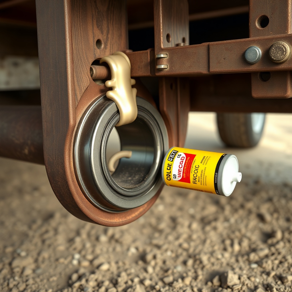 <clean photorealistic photo/illustration of a horse trailer axle with bearings exposed